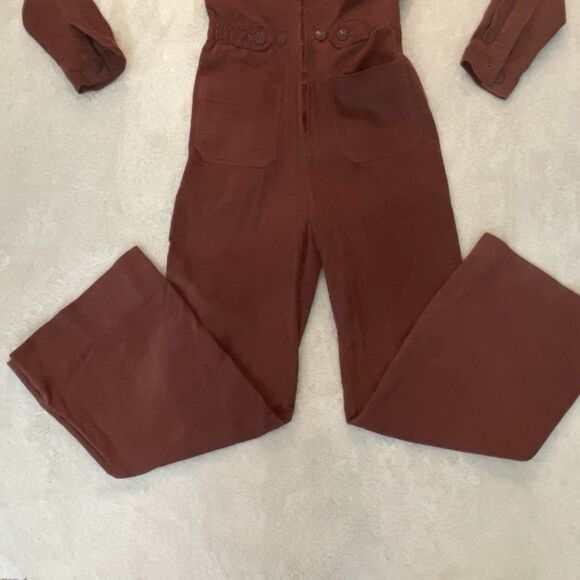 VTG Coverall Jumpsuit Womens M Corduroy Flare Wide Leg Groovy 70s Retro Brown - Picture 10 of 16